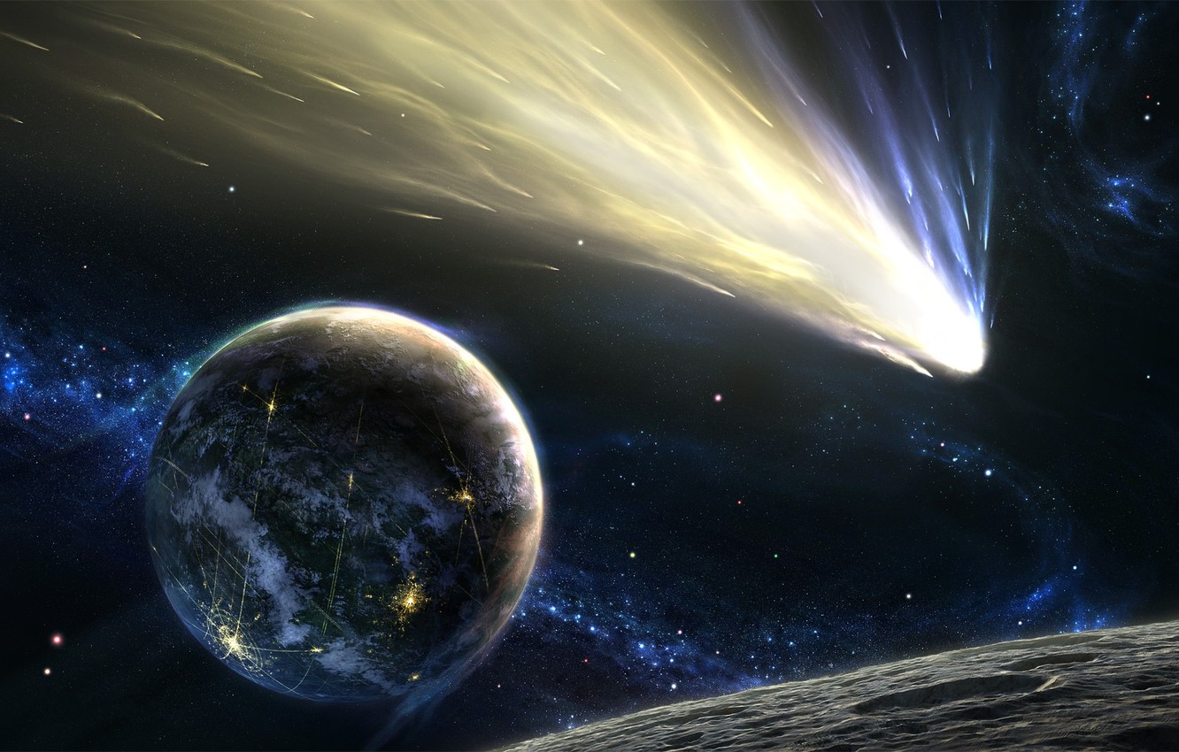 Wallpaper Stars Planet Comet Asteroid Tail Space