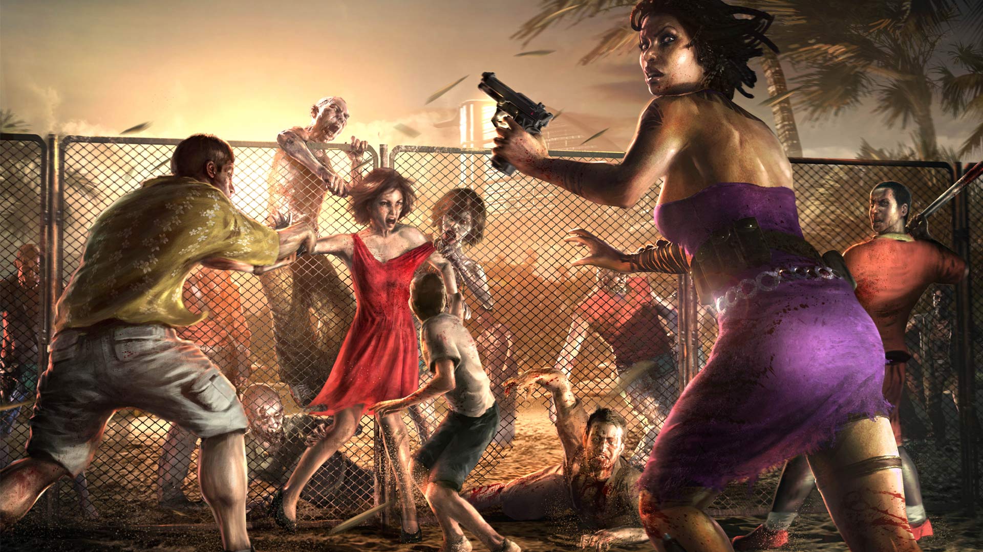Dead Island Zombies Attack Fence Drawing Blood Dark Wallpaper