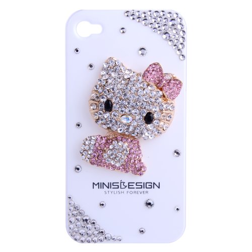 Minisdesign 3d Bling Crystal Flat Back Rhinestone Hello Kitty Case For