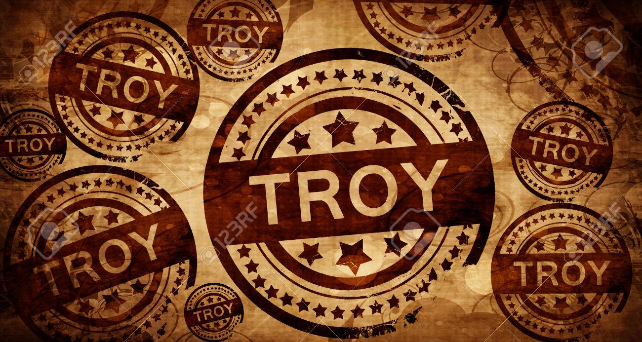 Troy Vintage Stamp On Paper Background Stock Photo Picture And