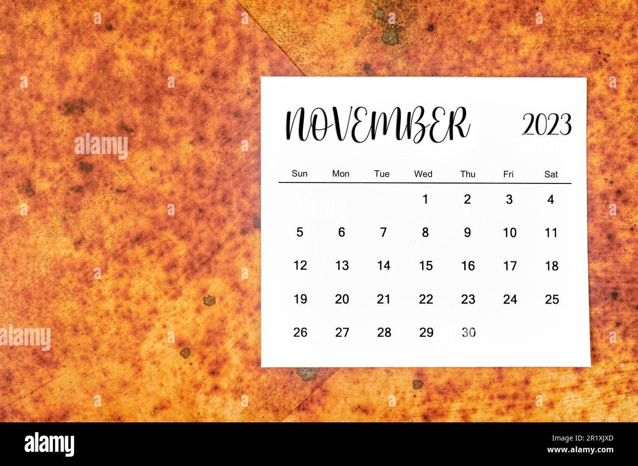 November Monthly Calendar For Year On Red Grunge