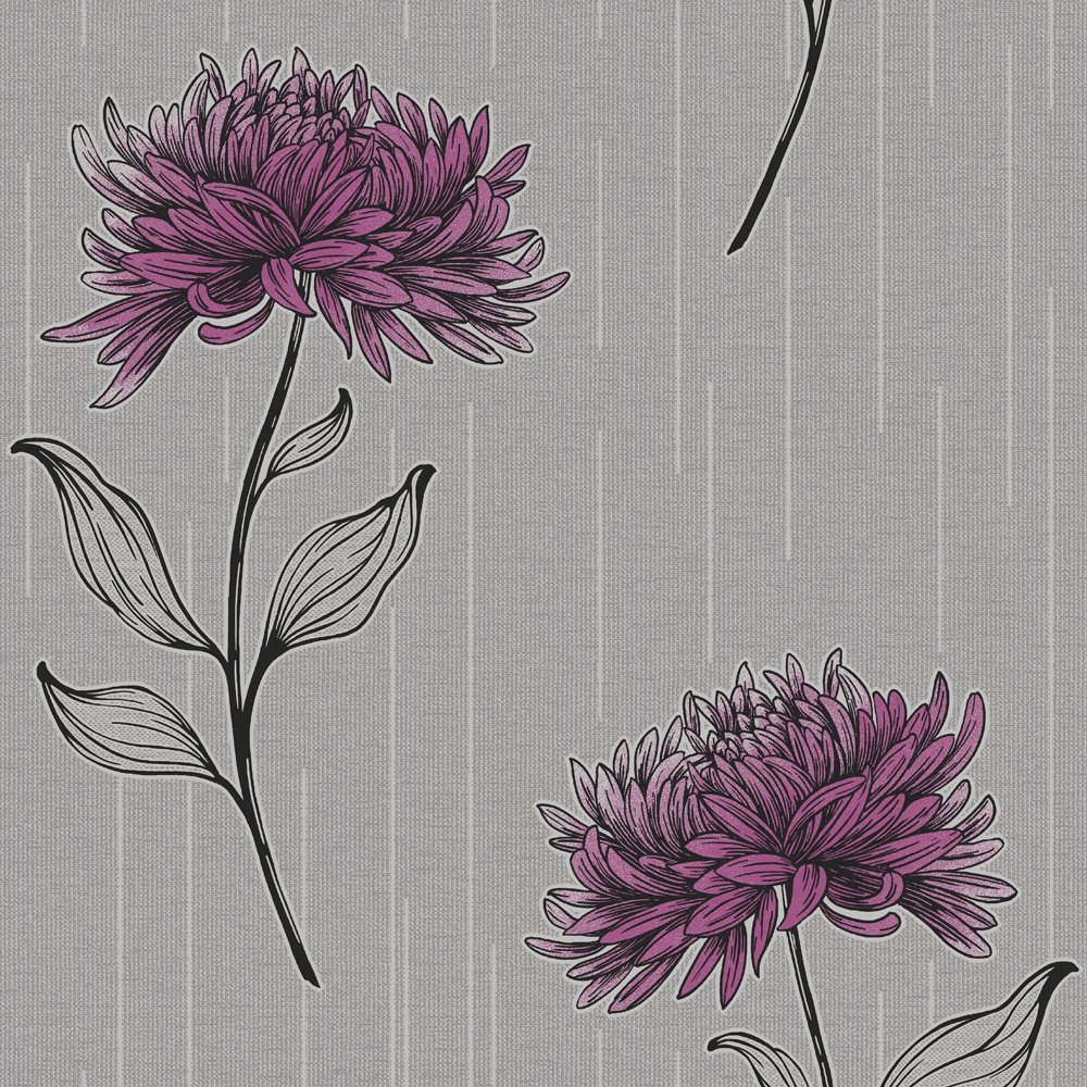 Fine Decor Amelia Floral Wallpaper Purple Silver From I