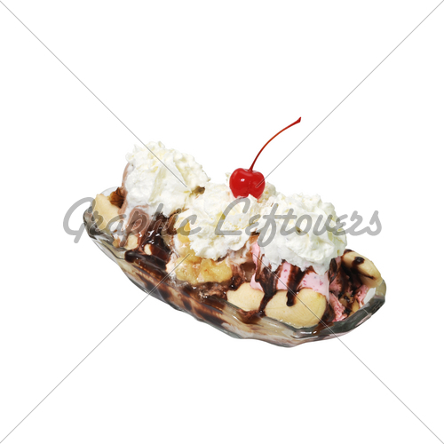 Banana Split Isolated On White Background With