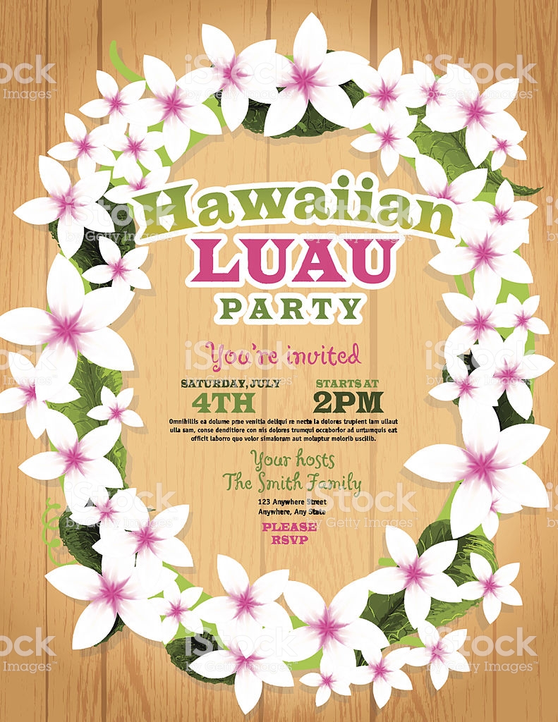 Hawaiian Luau Invitation Design Template Lei Flowers And Wood