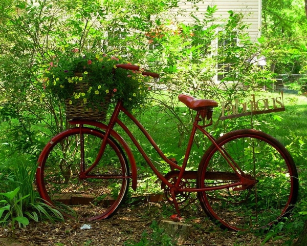 Red Bike Flowers Bicycles Garden Wallpaper