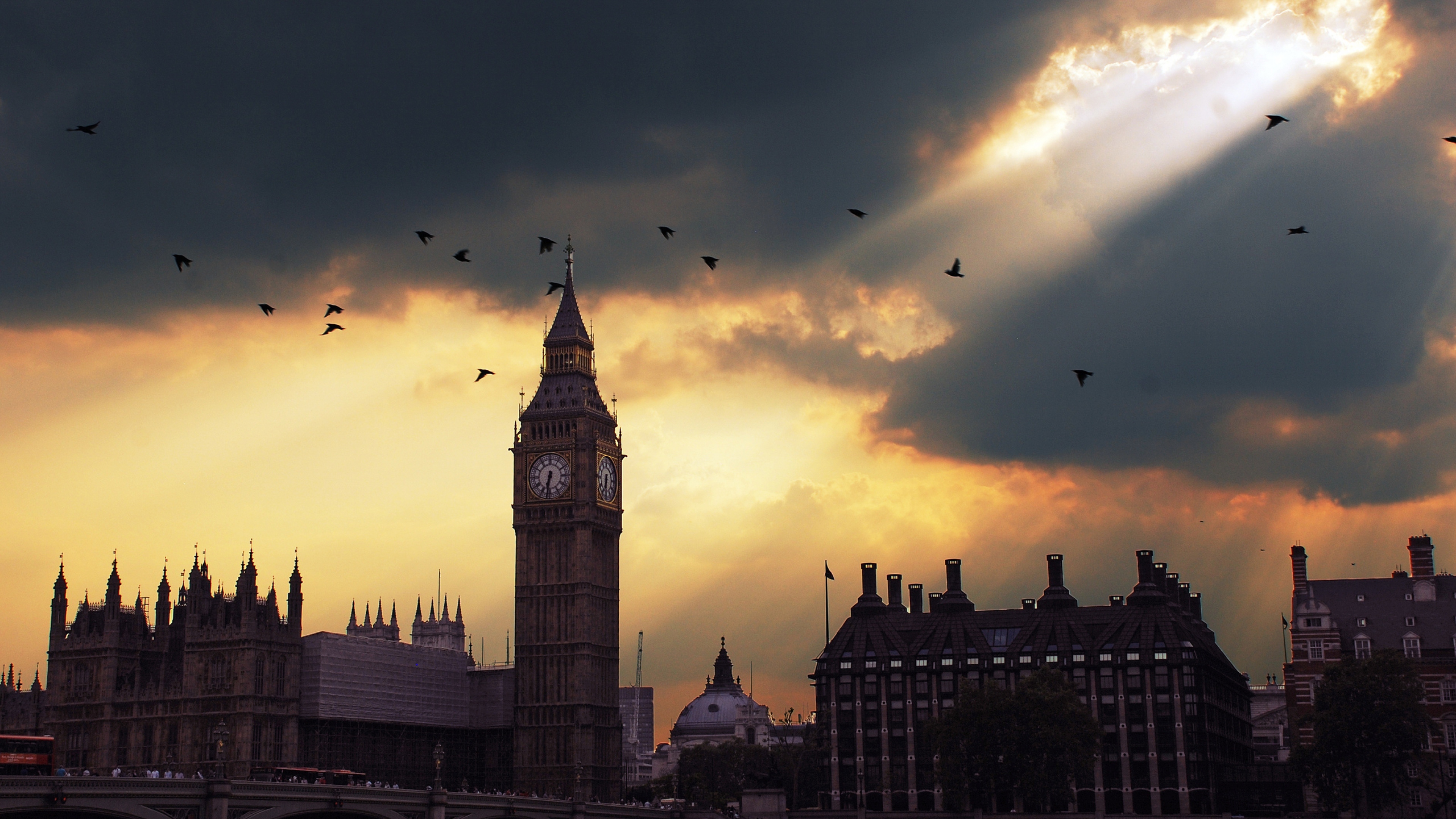 London Big Ben Sunset Shadow Sky Wallpaper Background 4k Ultra HD