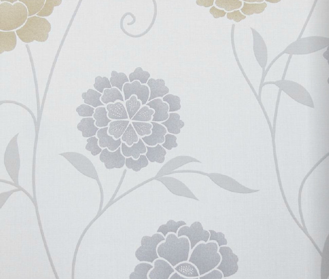 Modern Floral Print Wallpaper Grey Contemporary