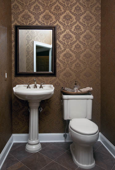Wallpapered Powder Room Traditional