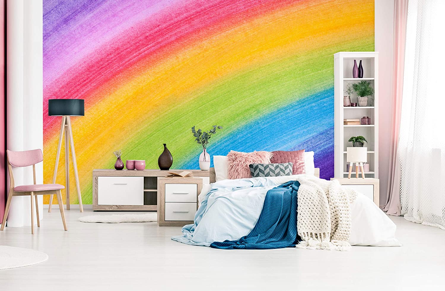 Amazon 3d Color Pencil Graffiti Rainbow Wall Paper Print