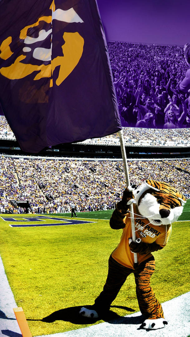 Mike the Tiger waving an LSU flag iPhone 5 Wallpaper 640x1136