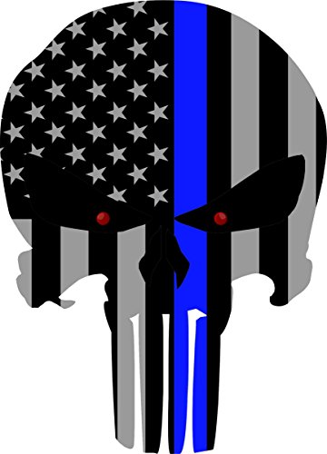 Subdued Us Flag Punisher Skull Reflective Decal With Thin Blue Line