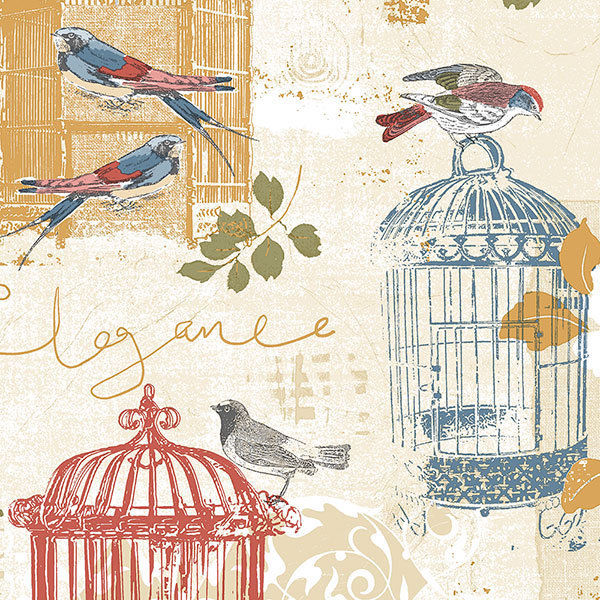 French Country Bird Birdcage Wallpaper Double Roll Bolts Shipping
