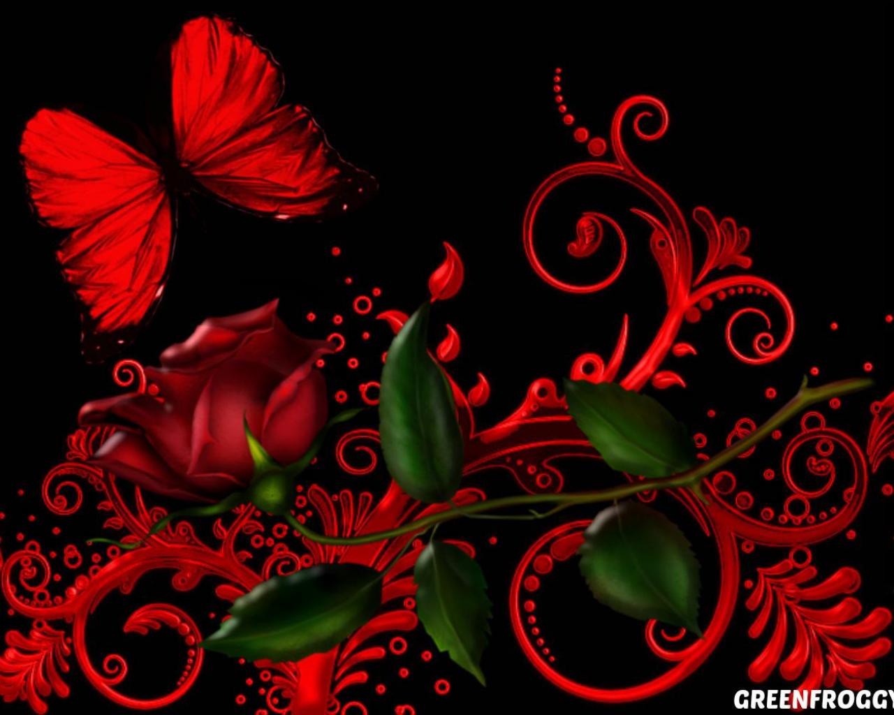 Red Rose With Butterfly Hq Wallpaper