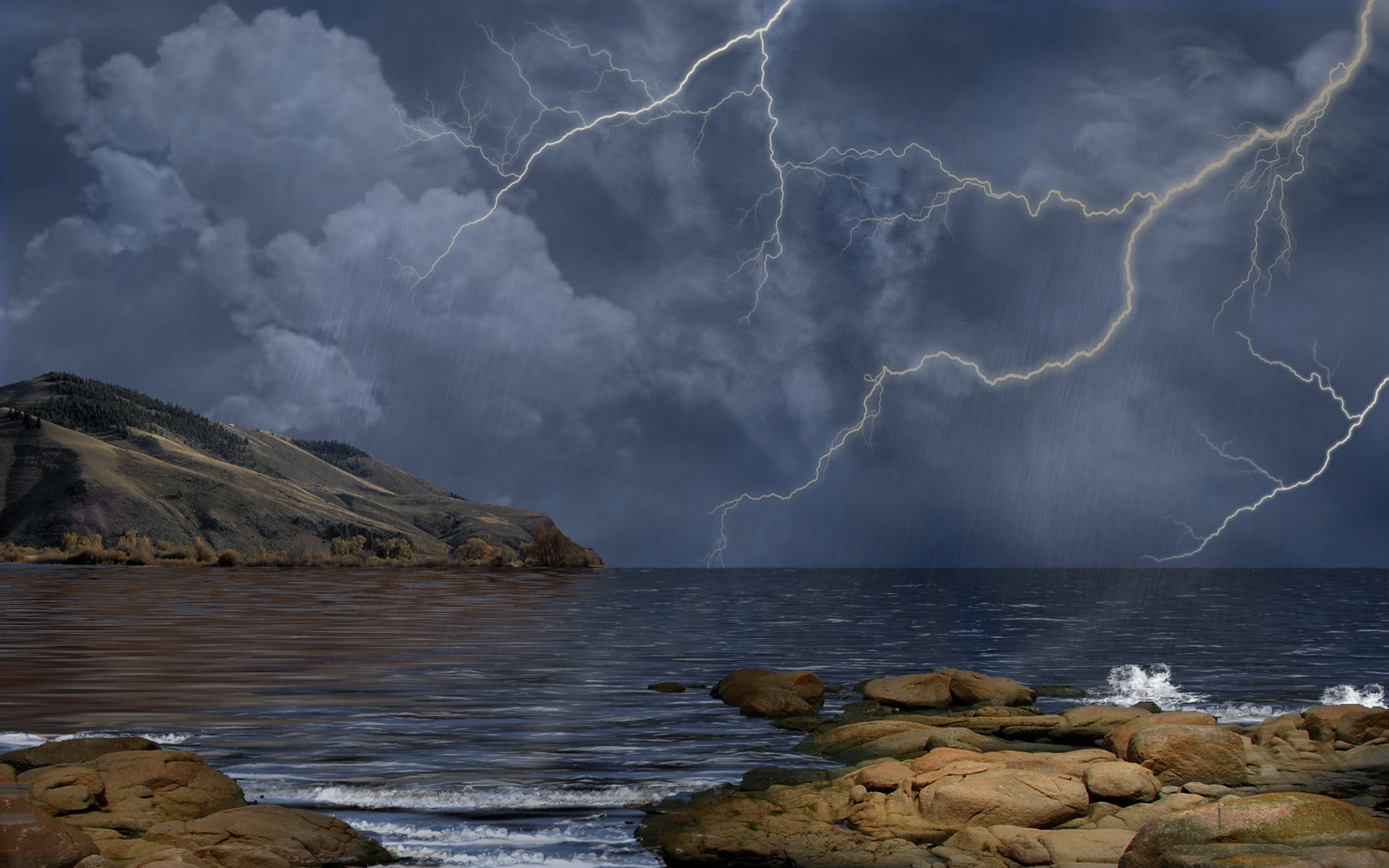 Lightning Thunderstorm Landscape Wallpaper Desktop Background