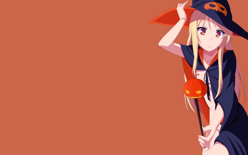 Anime Girls Shiina Mashiro Orange Background Blonde Halloween