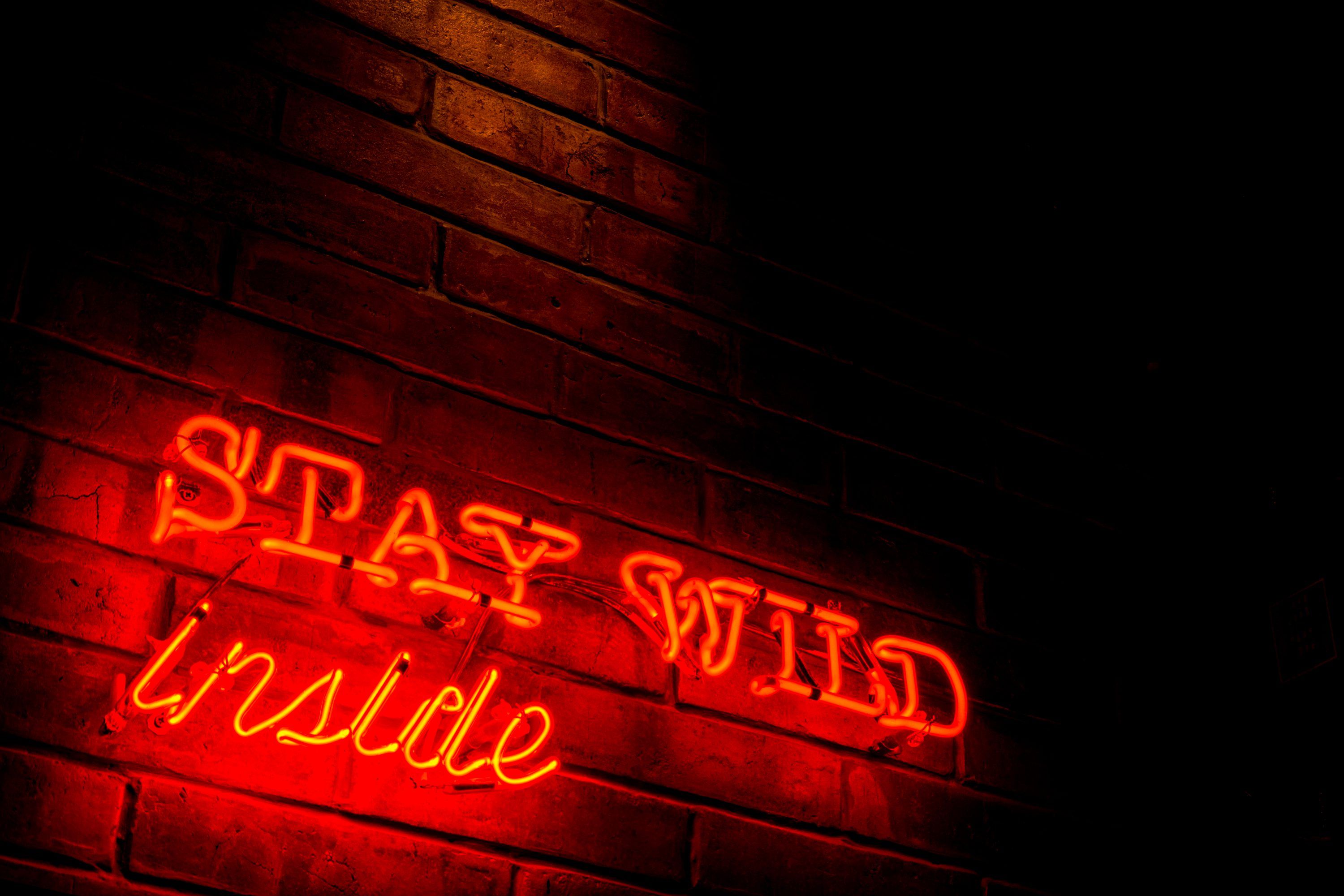 Stay Wild Inside Red Neon Sign Stock Photo