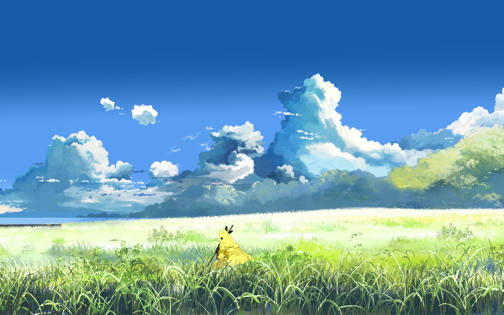 1124760 sunlight landscape colorful anime grass sky field