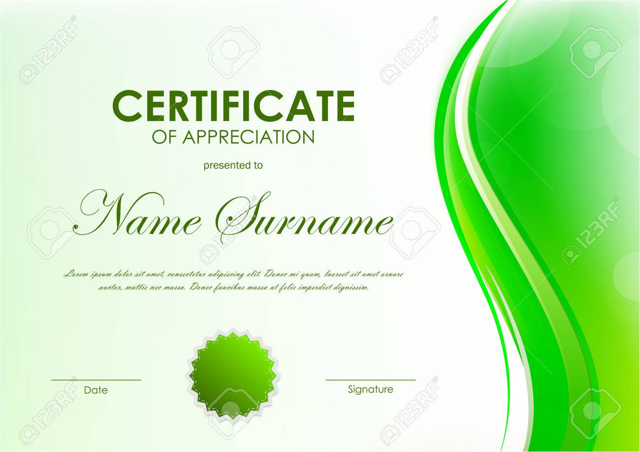 Certificate Of Appreciation Template With Green Dynamic Soft
