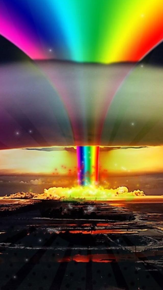 Atomic Bomb Colors Explosion Funny Hippie Wallpaper