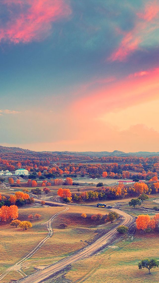 Autumn Clouds Sunset Trees iPhone Wallpaper Aesthetic