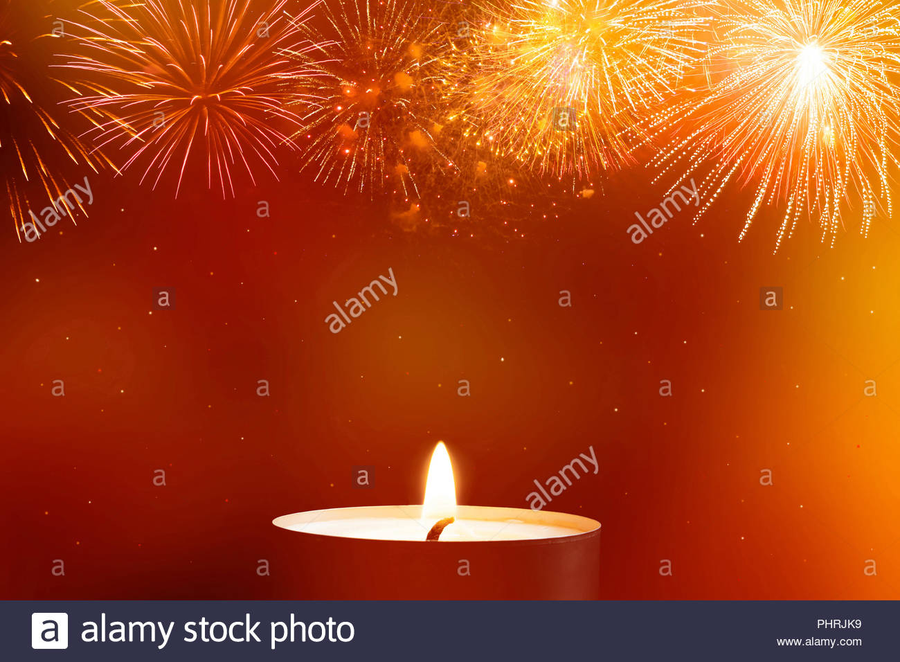 Diwali Background With Candle Light And Firework Stock Photo