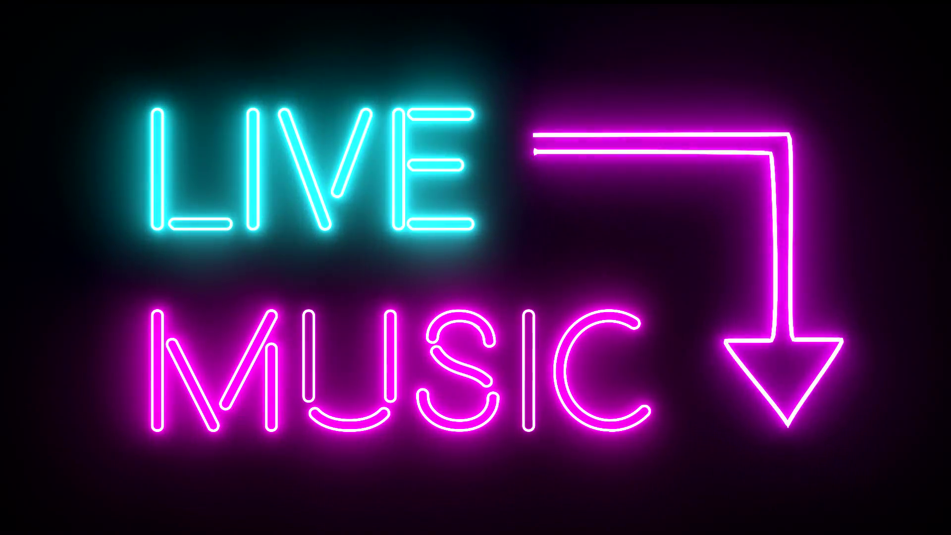 Live Music Neon Sign Lights Logo Text Glowing Multicolor Motion
