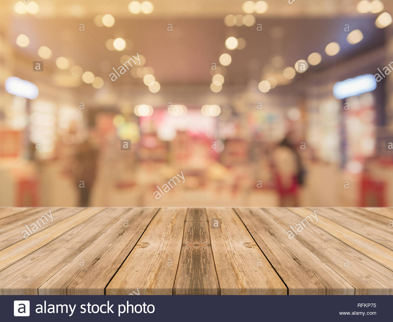 Wooden Board Empty Table Top On Of Blurred Background Perspective