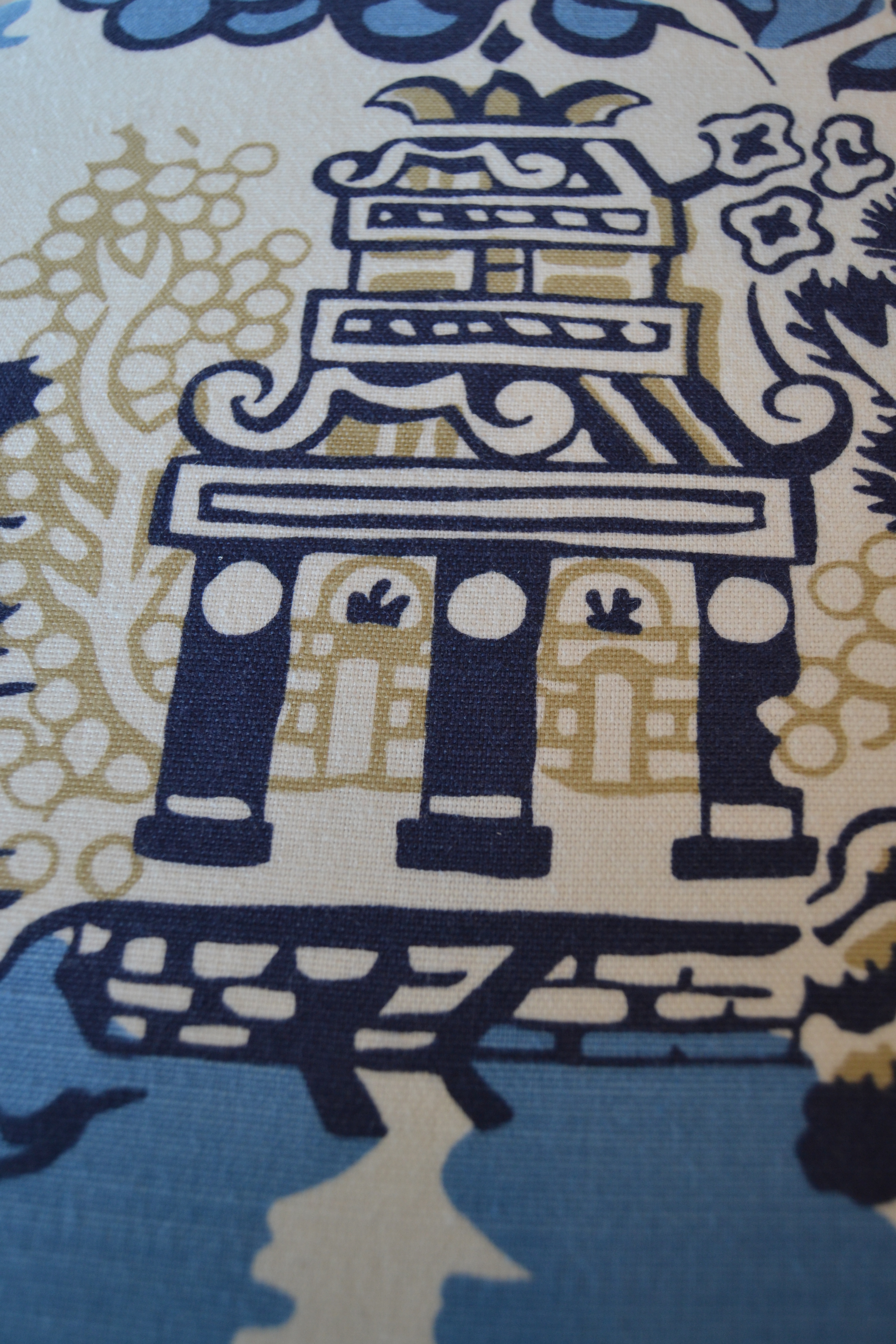 Detail Of The Roundabout Ottoman By Thibaut In Luzon Blue Which