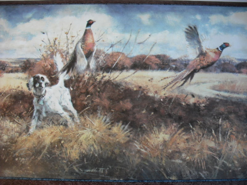 Bird Dogs Hunt Scene With Pheasants Wallpaper Border