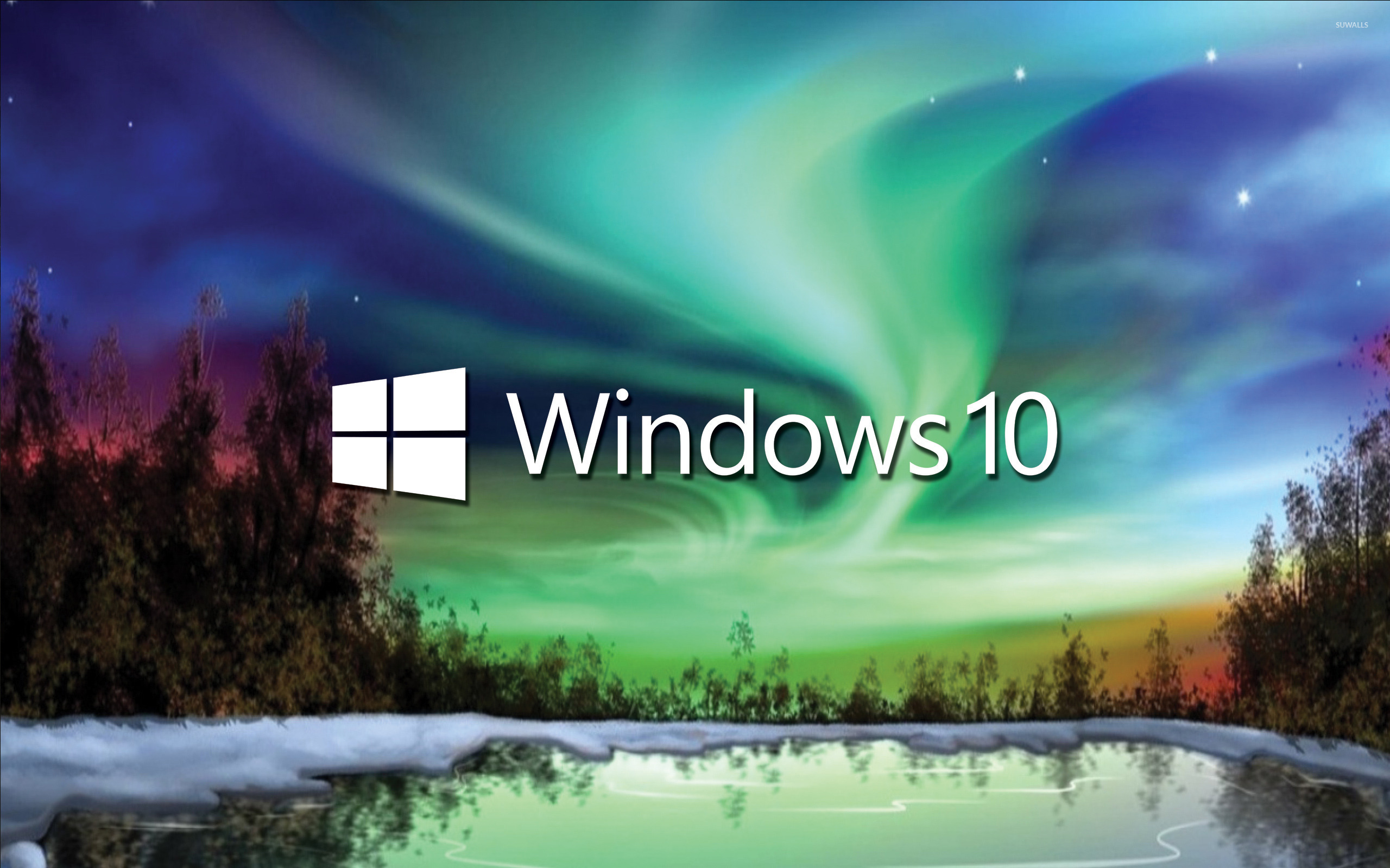 Windows White Text Logo On The Northern Lights Wallpaper Puter