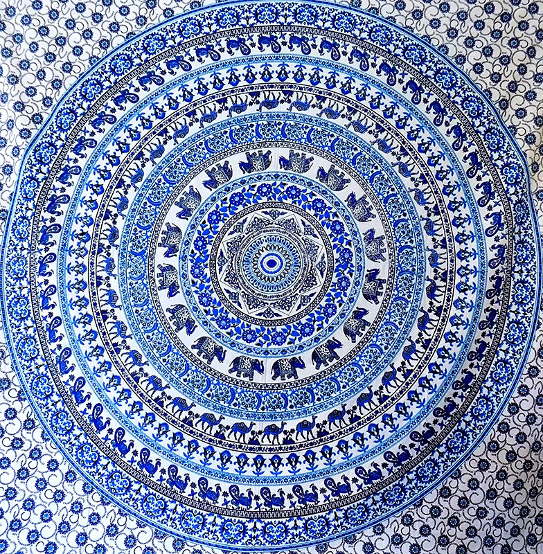 Large Cotton Blue White Mandala Hippie Tapestry Wall By Rangraizzi