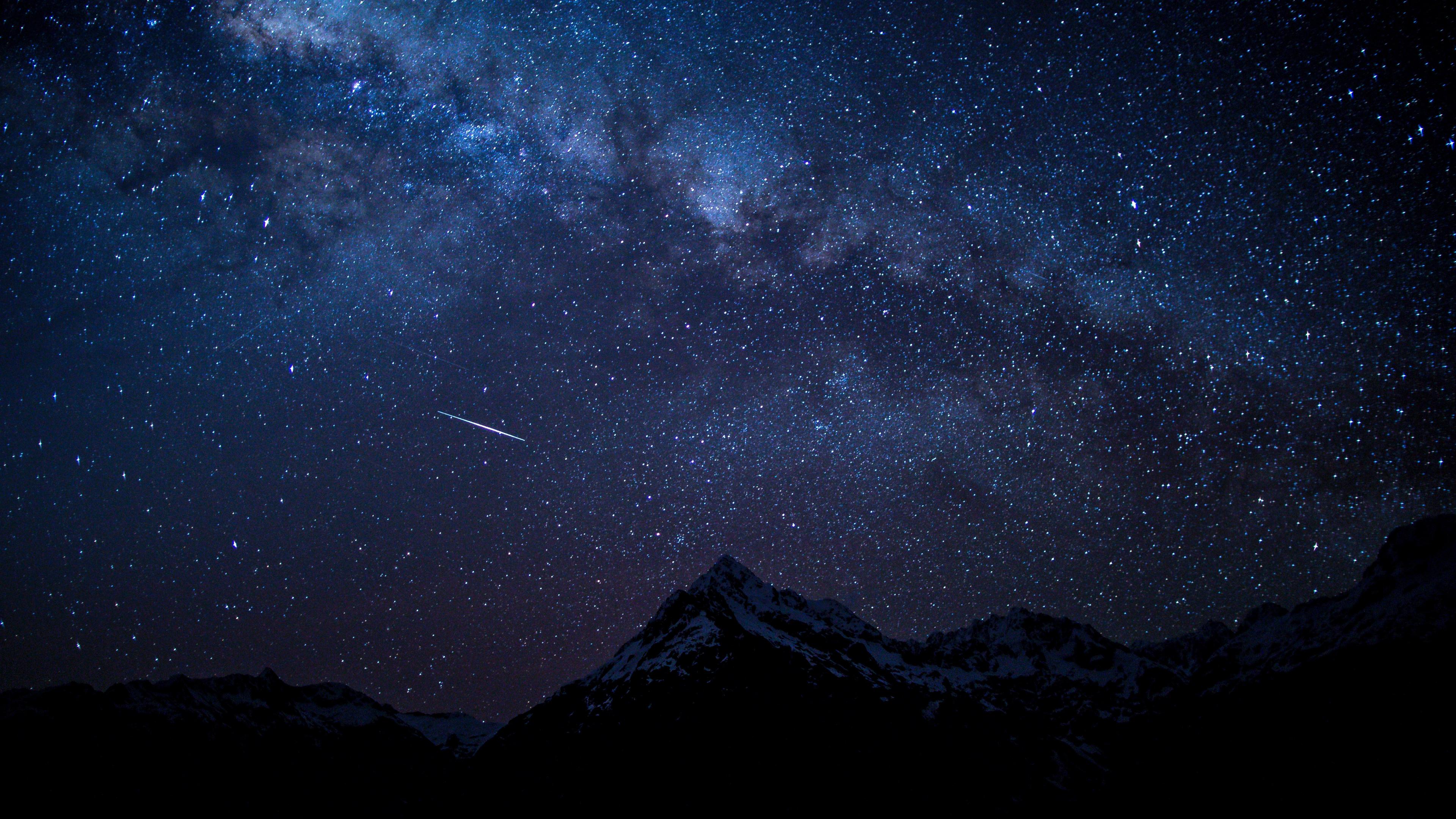 Wallpaper Starry Sky Night Mountains Nature