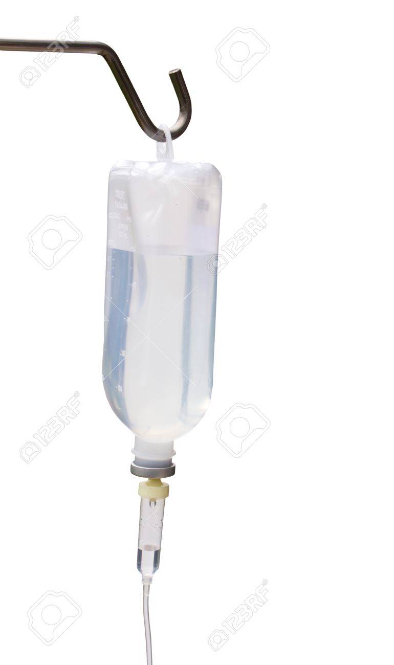 Infusion Bottle With Iv Solution On White Background Copy
