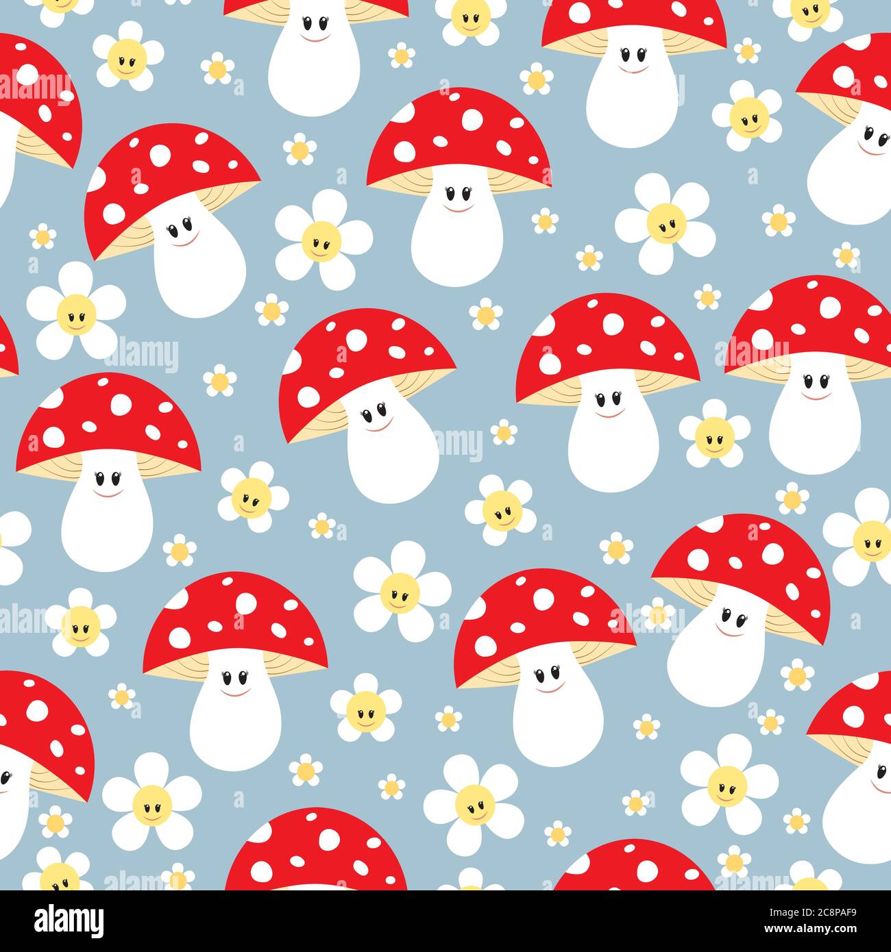 Seamless Pattern With Mushrooms And Flowers It Can Be Used For