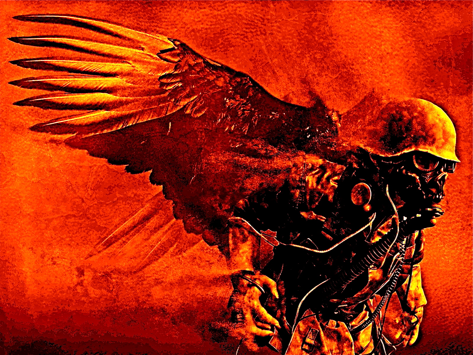 Artwork Epic Wings Gas Mask Soldier Horror Fantasy
