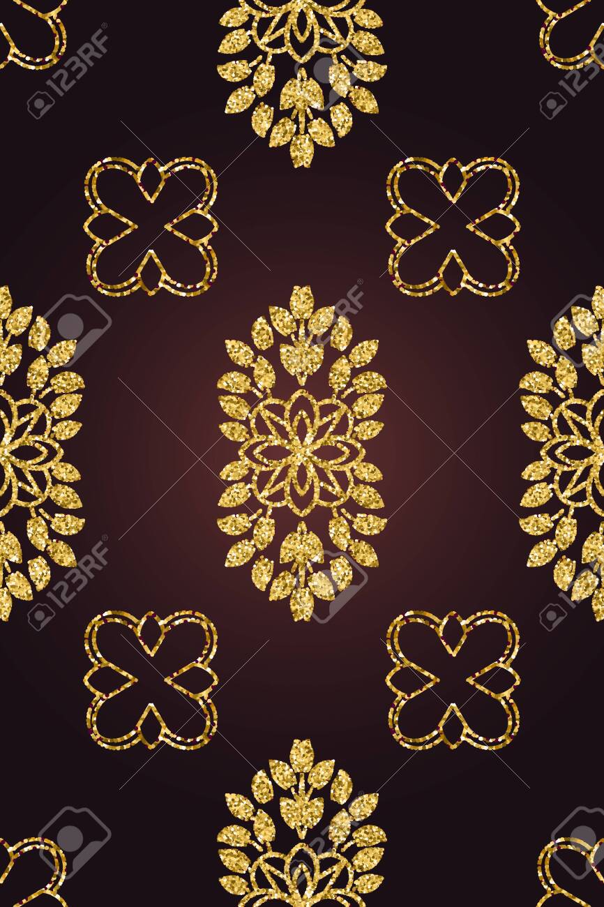 Vintage Velvet Wallpaper In The Damask Baroque Style Vector Gold