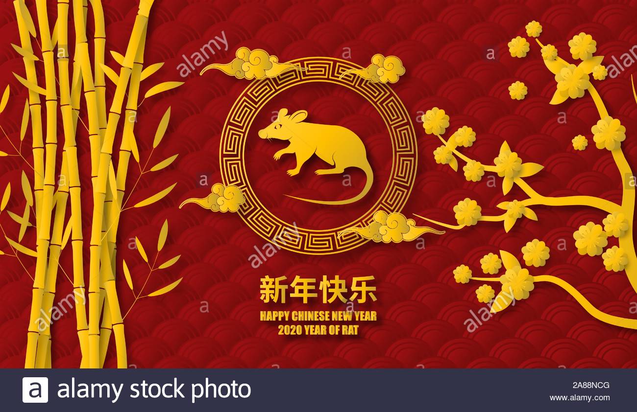 Happy Chinese New Year Background In Paper Cut Style Of