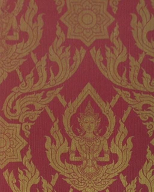 Thai Buddha Textured Decorative Wallpaper Red Asian