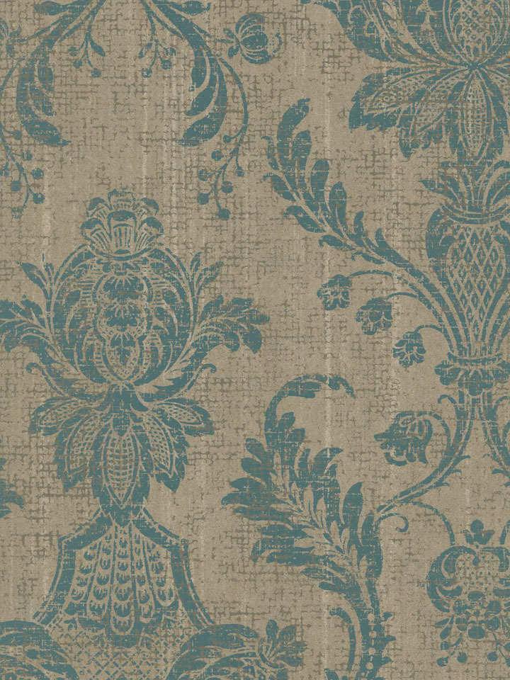 Turquoise Rustic Damask Medallion Wallpaper Traditional