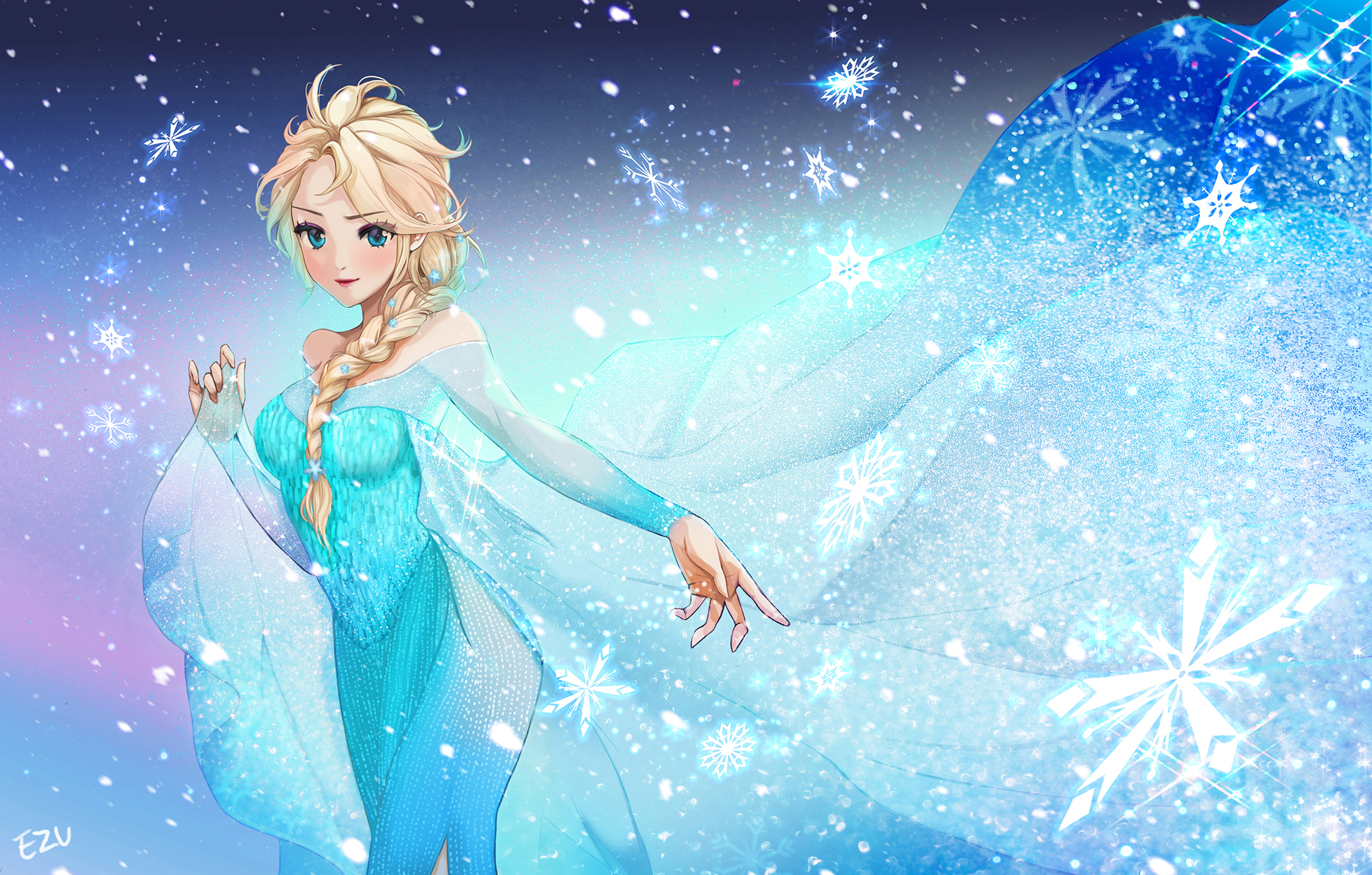 Wallpaper Frozen Disney Elsa Girl Snowflakes Dress