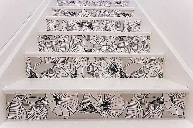 Beautiful Wallpaper To Stairs Risers For Original Staircase Designs
