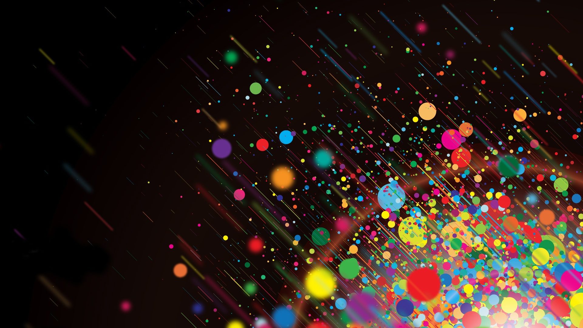 Abstract background with colorful circles and streaks on a black background