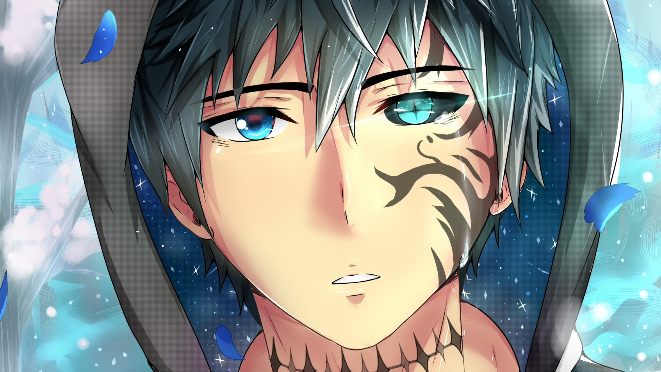 Anime Boy Tattoo Colorful Eyes Shape Petals