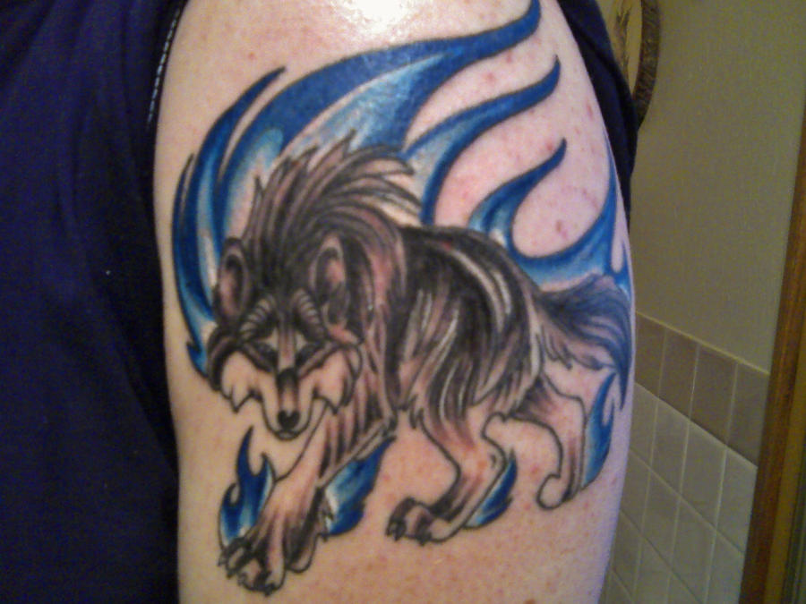 Fire Wolf Tattoo Colored By Firewolf890 D5et06z Wallpaper