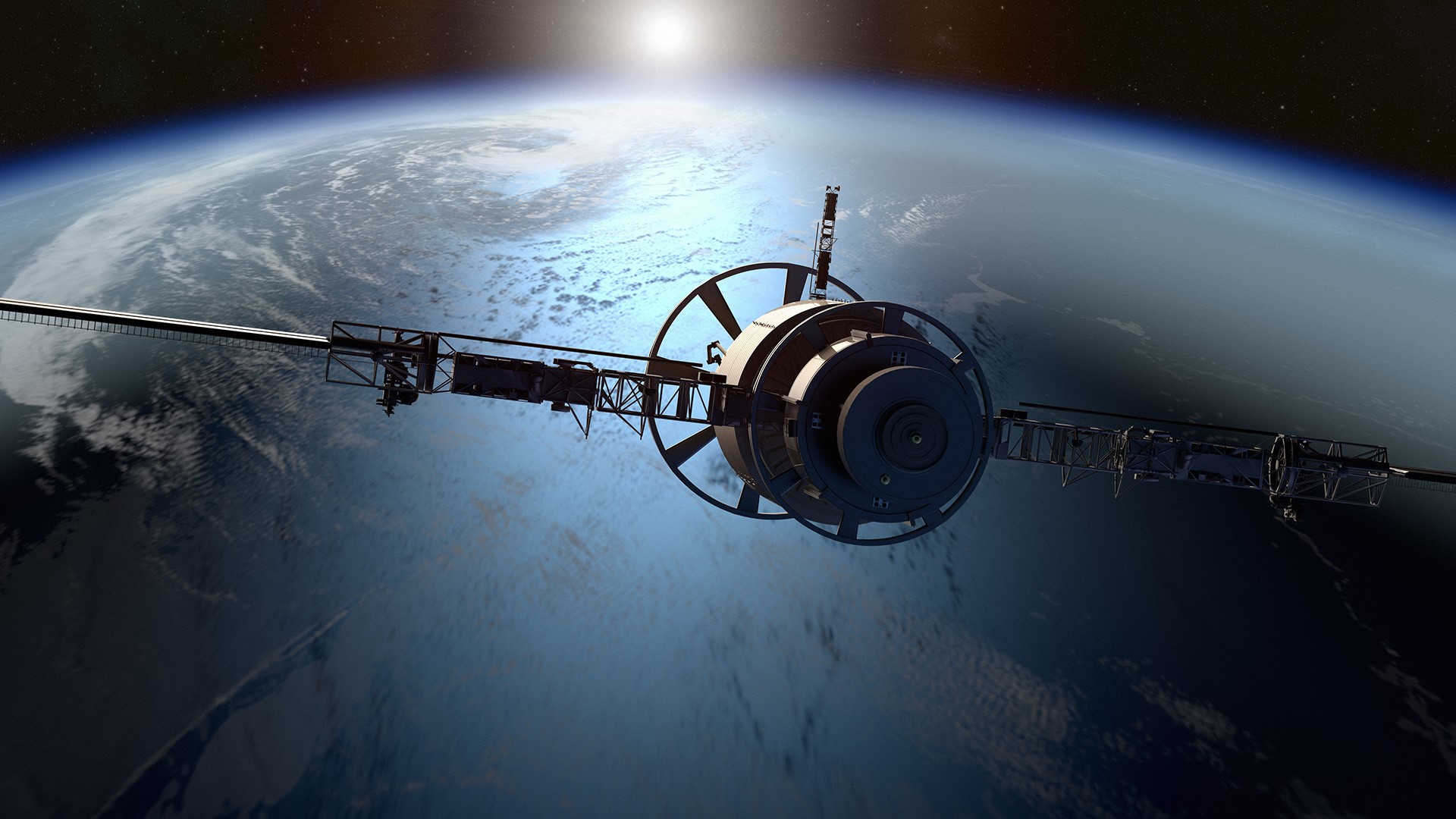 3D rendering of a satellite orbiting the earth Windows 10 1920x1080