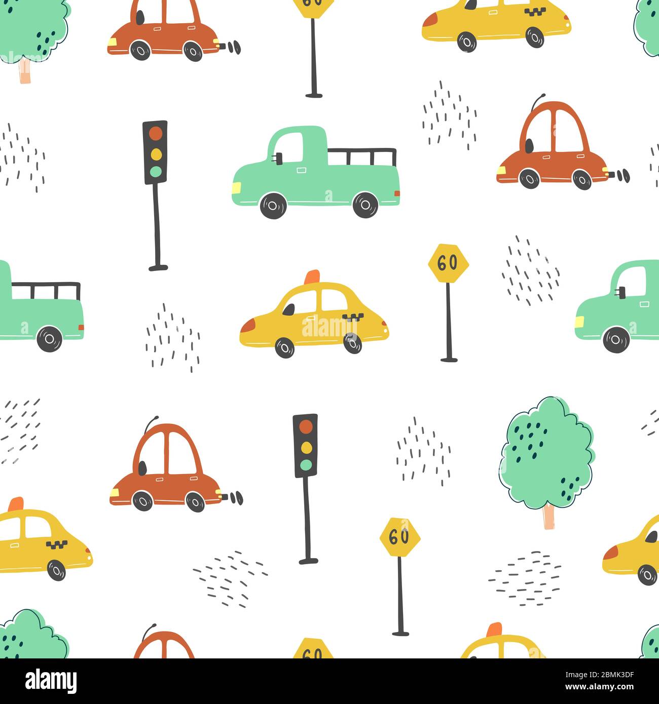 Seamless Pattern Of Childish Cartoon Town City Map With Road And