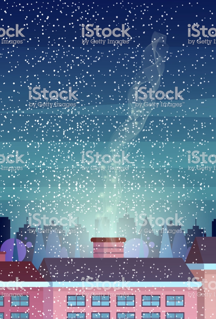 Chimney Winter Night City Building Houses Cityscape Background