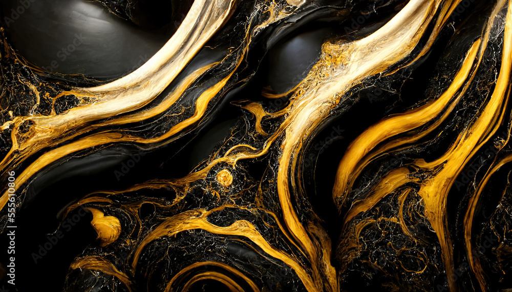 Gold And Black Luxurious Marble Textured Background Abstract