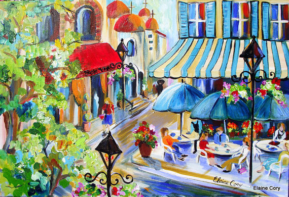Italy Cafe Street Scene X Large Original Painting Textural
