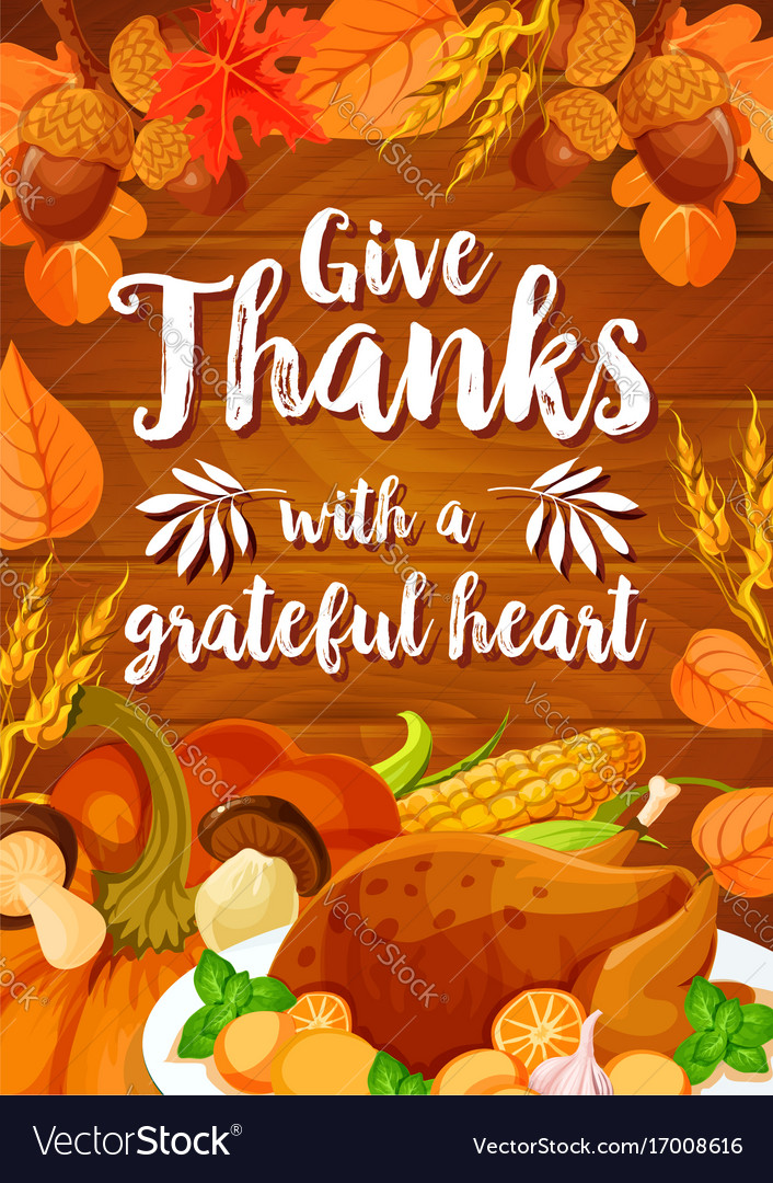 Thanksgiving Day Dinner Banner On Wood Background Vector Image